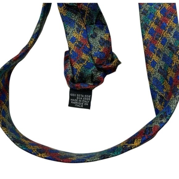 MISSONI Men's 100% Silk Necktie LUXURY Green Blue Red Geometric W:3.7" EUC - Picture 3 of 4